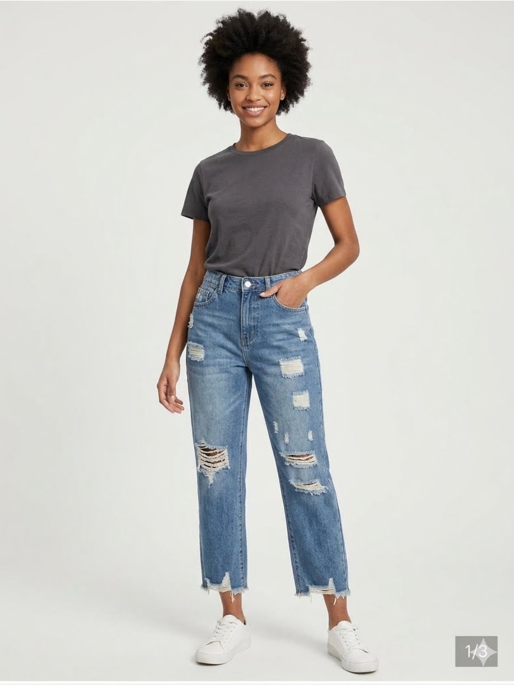 Light Blue Distressed Cropped Women's Jeans